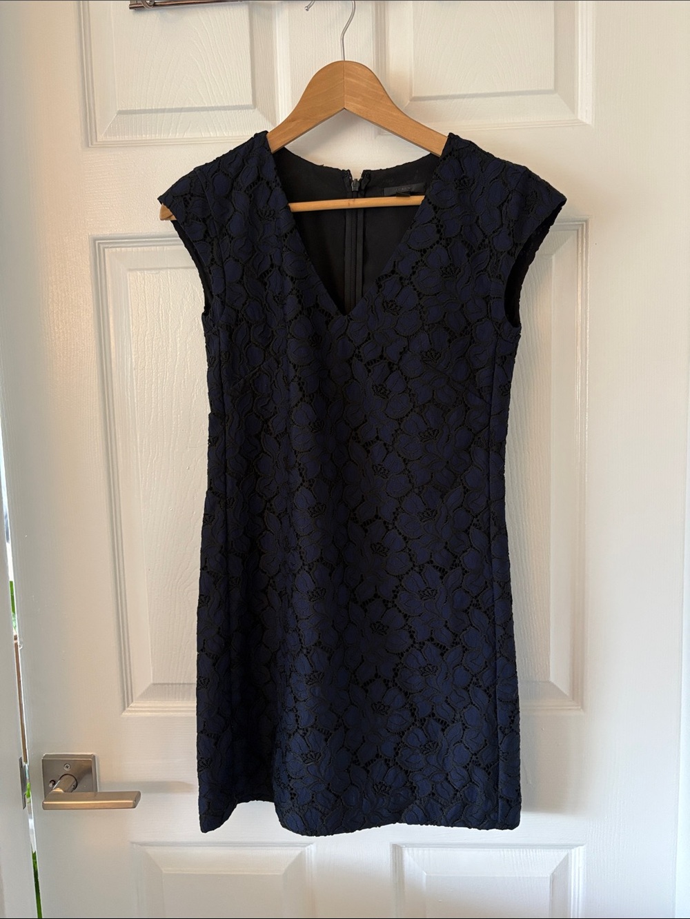 J. Crew Navy Lace Cap-Sleeve Shift Dress